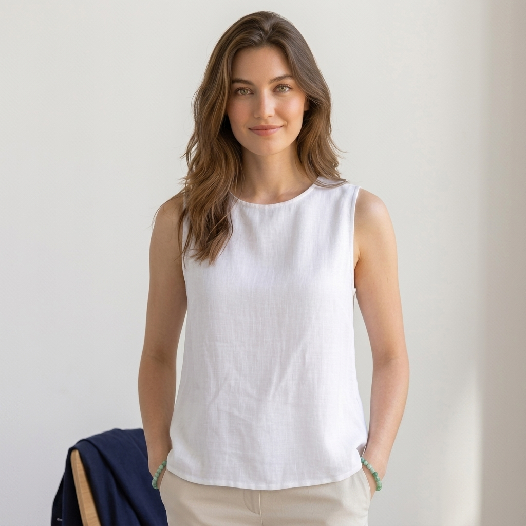 เสื้อกล้ามด้านในขั้นพื้นฐานแขนกุด Polo Linen Womens Top Cool Trend ML XL XXL