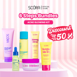 6-Step Bundle: Scora Cleanser 100ml + Scora Toner Series 80 ml + Scora Serum Series 20ml + Scora Moisturizer series + Scora Bright Me Up Sunscreen 40gr + Scora Honey Glow Tone Up Cream 30 ml