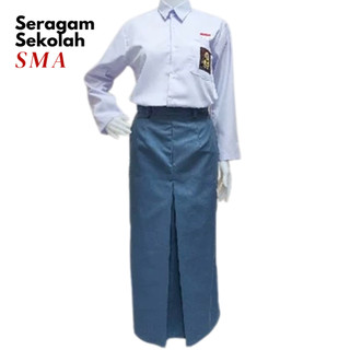 Setelan Seragam Sekolah SMA Putih Abu - Abu Perempuan Baju Lengan Panjang Rok Span Panjang