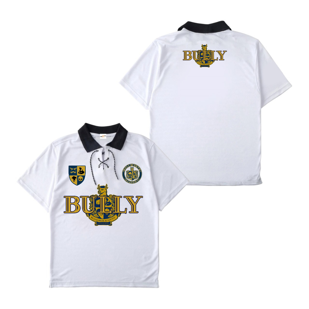 Retro BULLY BULLD ACADEMY เสื้อยืดเจอร์ซีย์สําหรับบุรุษและสตรี Unisex Milano วัสดุการพิมพ์หน้าจอดิจิ