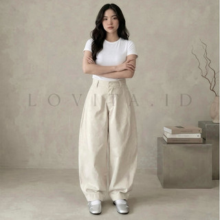 LOVITA-UNISEX BARREL PANTS-celana unisex Barrel baggy pants panjang korean style cotton twil