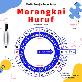 Roda Pintar Belajar Baca Alfabet Abjad ABCDE 5 Huruf Vokal Mainan Edukasi Anak Paud TK Sekolah Dasar