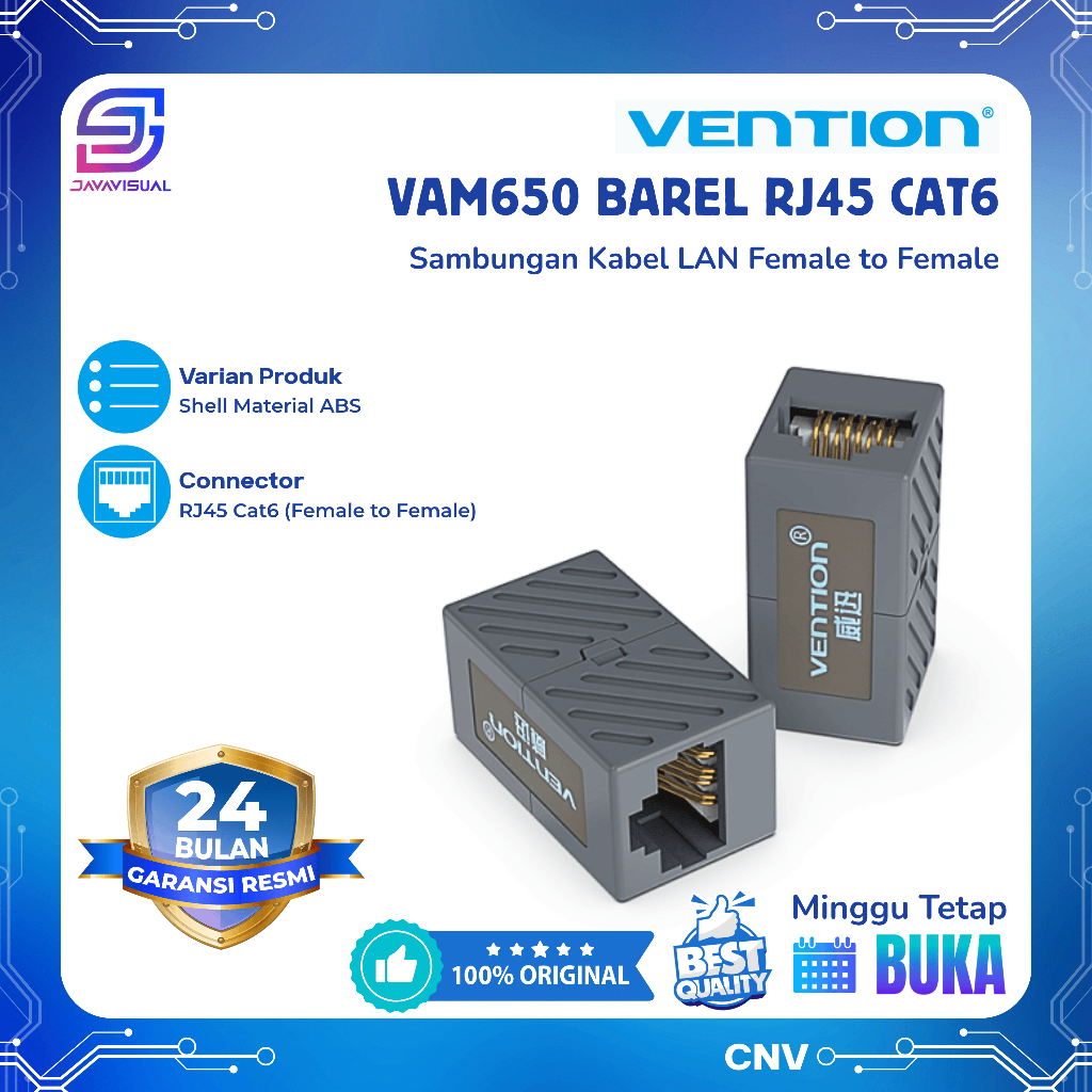[JaVis] Vention RJ45 Barrel Connector LAN Cat.6 Female to Female - DT - VAM650