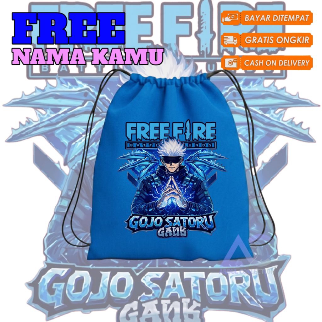 GOJO SATORU CHILDRENS SCHOOL BAG DRAWSTRING BAG FF FREEFIRE CHILDRENS STRING BAG SG VERSION