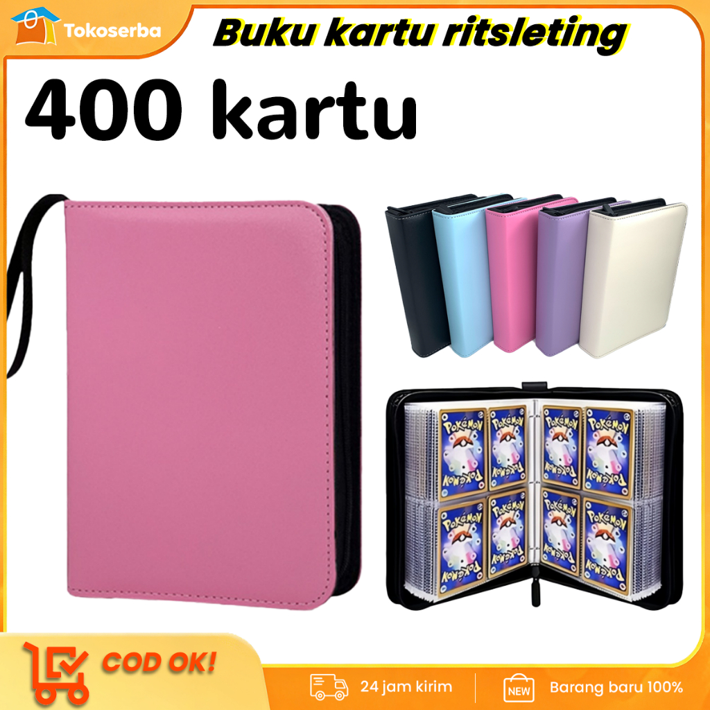 400-Pocket TCG Card Binder - ความจุ 400 ใบ, 50 แผ่น, ปกหนัง PU + ซิป, ขนาดกระเป๋า 7x9 ซม., สําหรับ T