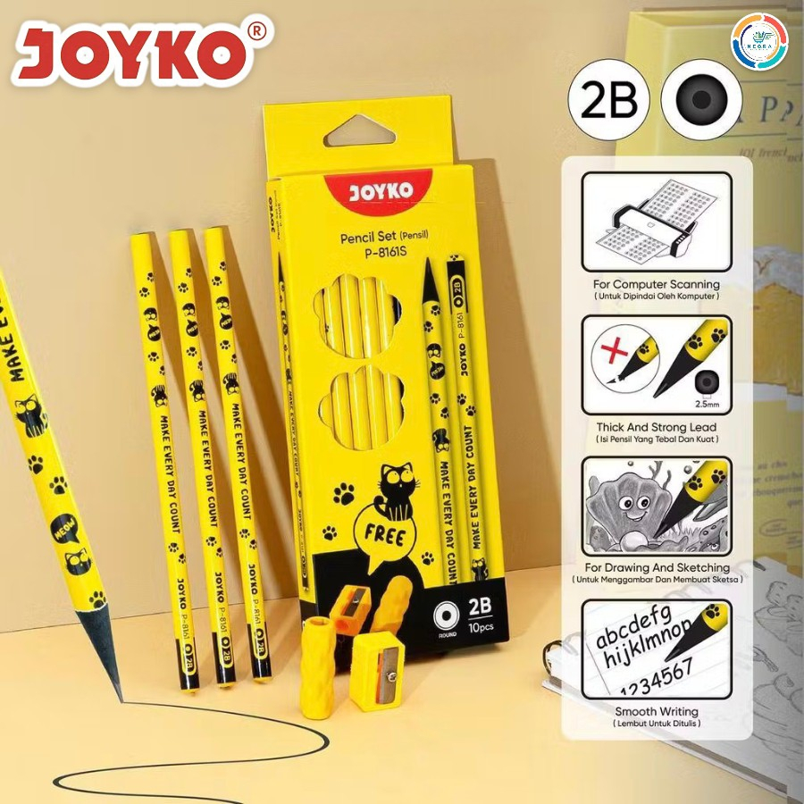 JOYKO ชุดดินสอ P-8161S 2B Extra Sharpener & Pencil Grip @1 ชุด
