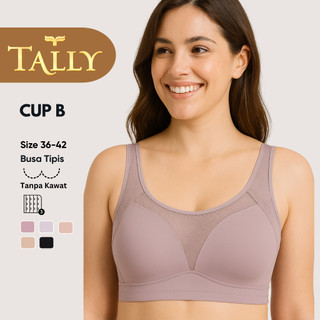 TALLY Bra Tanpa Kawat Busa Tipis Bahan Katun Pori CUP B Kait 3 Daily Bra BH 3078