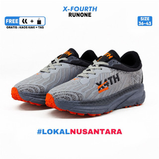 X-Fourth Runone eGrey Black - Sepatu Olahraga Running Lari Pria Wanita Sneakers Kasual Senam Gym Trialrun