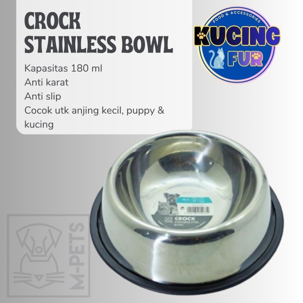 ชามอาหารสัตว์เลี้ยง Stainless Steel Crocks Dog Cat Food Bowl (Size XS)