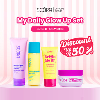 Pre-Order [My Daily Glow Up Set] Scora Bright Me Up Sunscreen 40 Gr + SCORA Moisturizer Gel + SCORA Gentle Low pH Cleanser 100 ML + SCORA Toner 80 ML