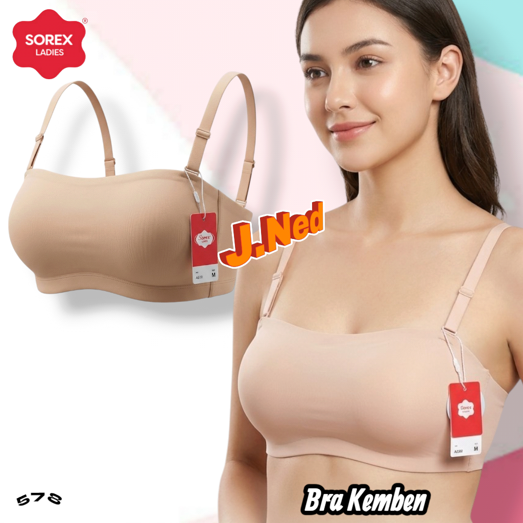 J578 Sorex Bra Kemben Foam No Wire Cup B สามตะขอ Size M - XXL (34-40)