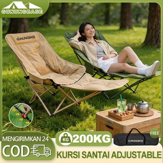 GunungBase Kursi Lipat Santai Portable 4 Level Adjustable Sandaran Dengan Dudukan Kaki Gores Dan Tahan Aus Beban 200kg Untuk Berkemah Pantai Tidur Siang