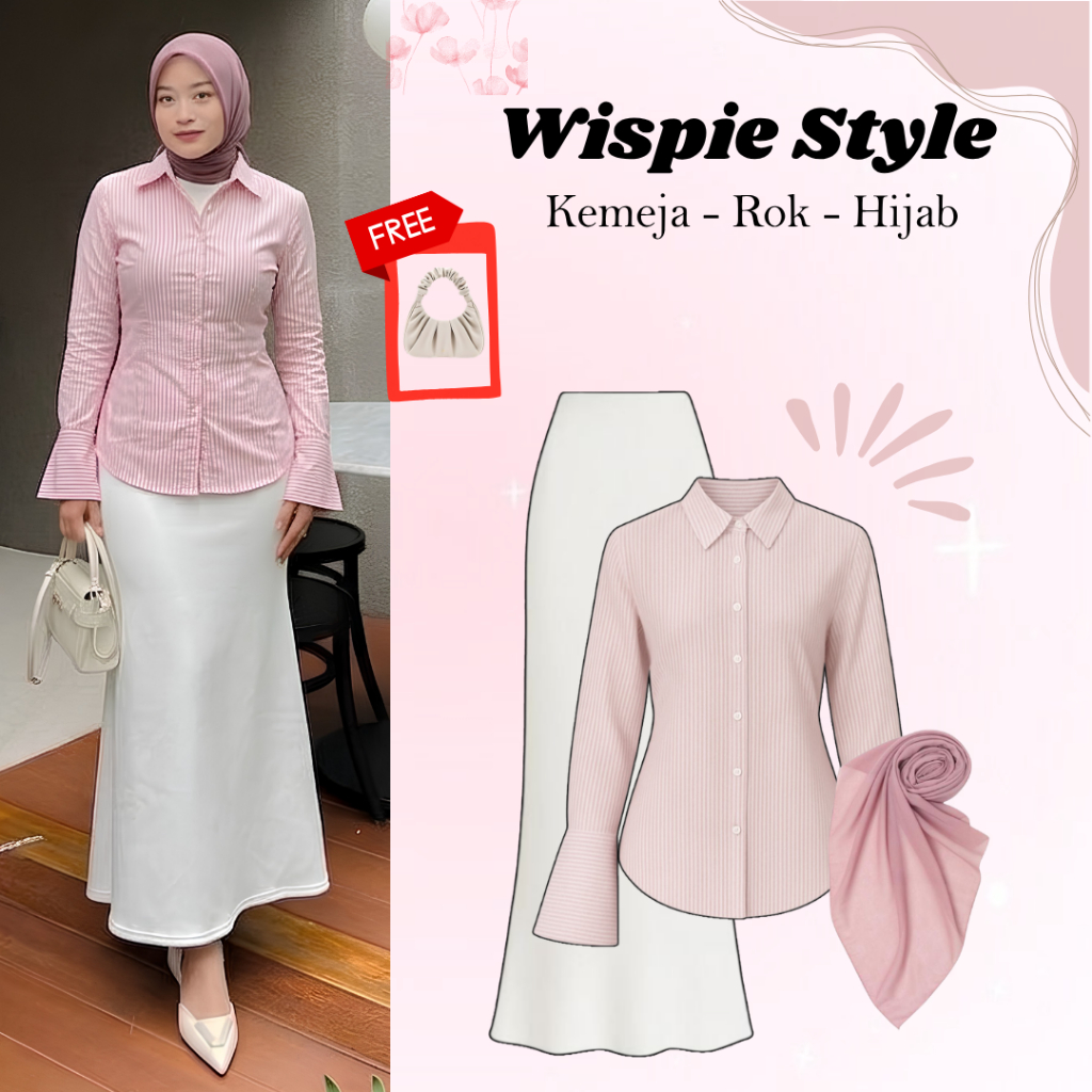 KEMEJA Wispie Oneset ล่าสุด l เสื้อ + กระโปรง + ฮิญาบ l ชุดฮังเอาท์วัยรุ่น l ชุดน้องกิสวยๆ l GO76