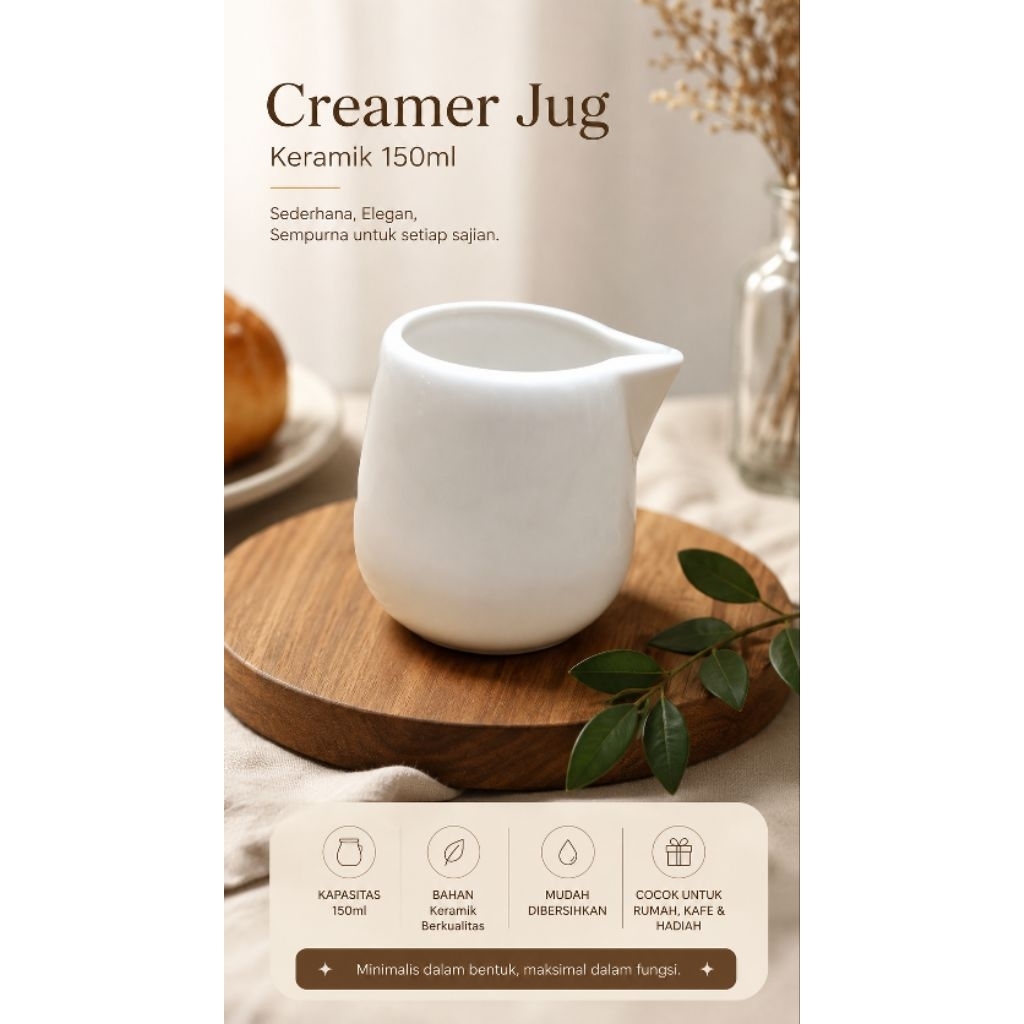Ceramic Creamer Jug 5 oz 150ml แบบไม่มีด้ามจับ / กาน้ําชาเหยือกเซรามิก 150ml สําหรับครีมนมของเหลวน้ํ