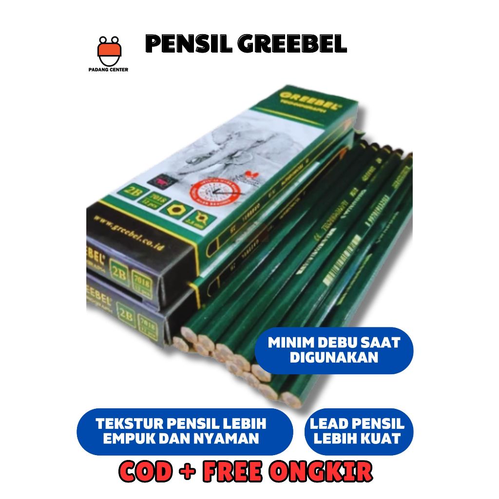 Greebel 7018 2B ดินสอไม้ School Exam & Drawing Pencil เนื้อหา 12 ชิ้น
