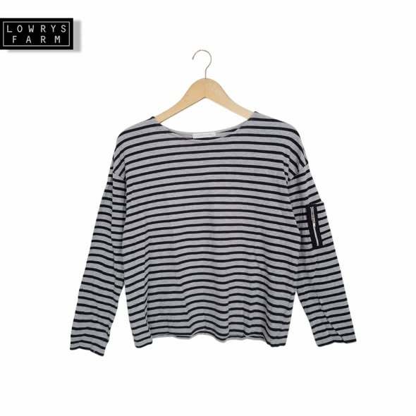 KATUN Lowrys Farm เสื้อคอตตอนลายทางสีเทา (CODE: B160- 21)