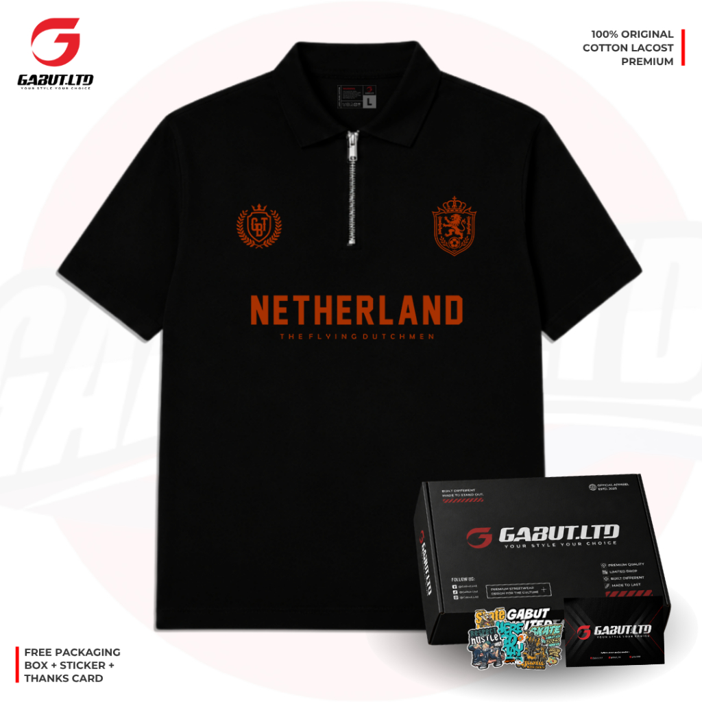 [EXCLUSIVE] - เสื้อโปโลซิป Unisex พร้อม NETHERLAND Motif, วัสดุผ้าฝ้าย Lacos พรีเมี่ยม, เสื้อโปโล NE