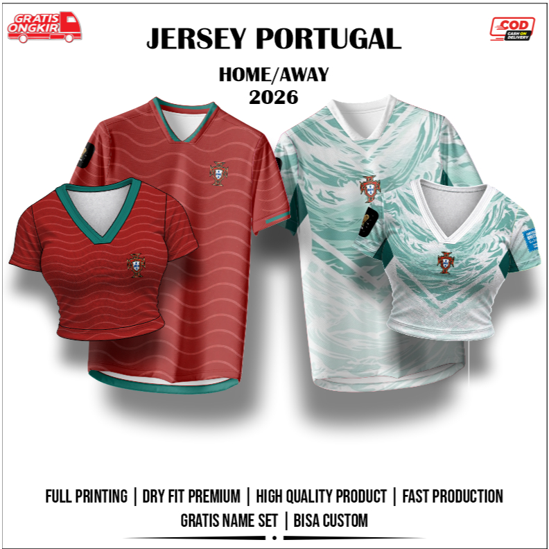 PORTUGAL HOME/AWAY PILDUN 2926 JERSEY - PORTUGAL COUPLE JERSEY - ฟรี NICKNAME