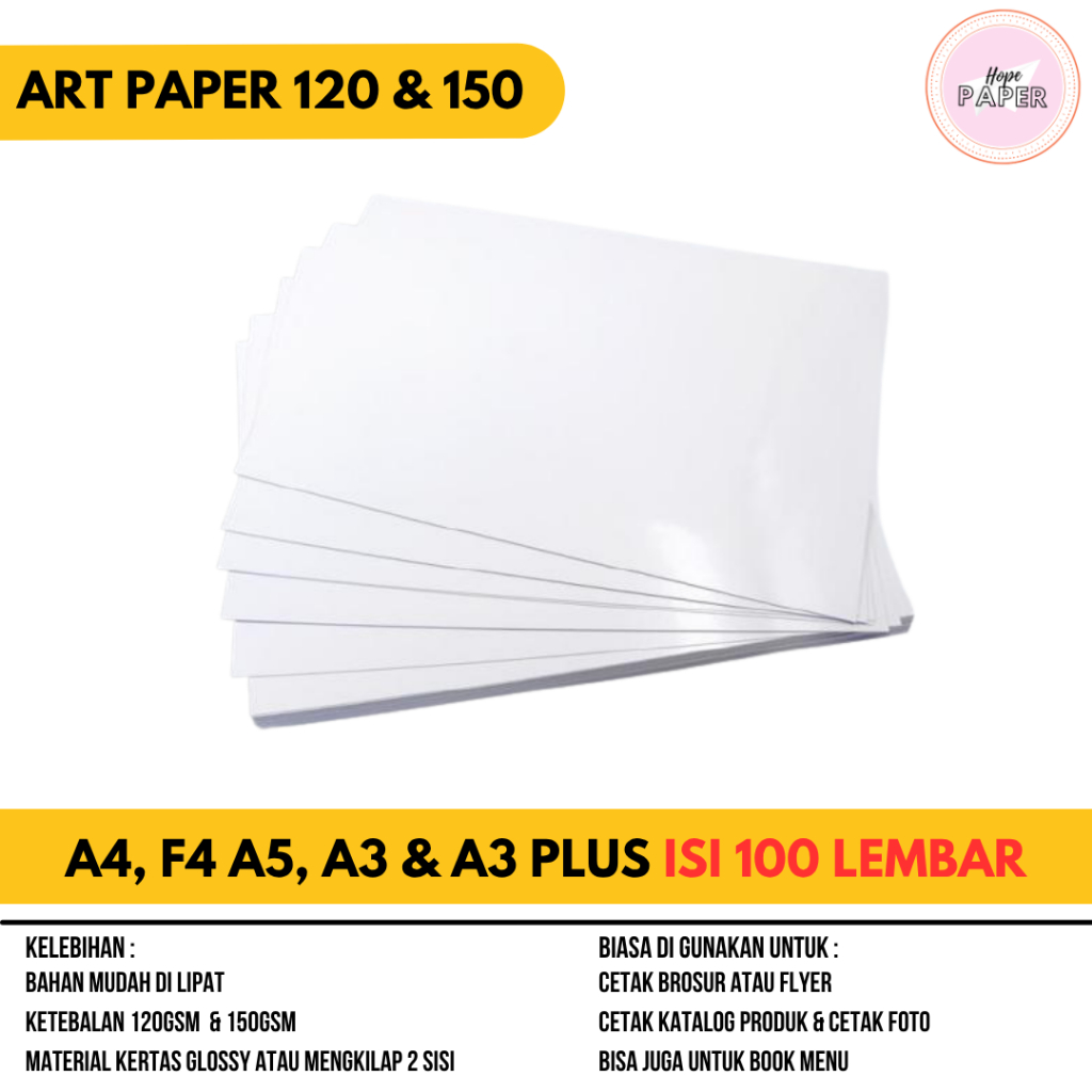 [100 LBR] กระดาษอาร์ต 120 & 150 GSM A4, F4, A3, A5 & A3PLUS กระดาษโบรชัวร์