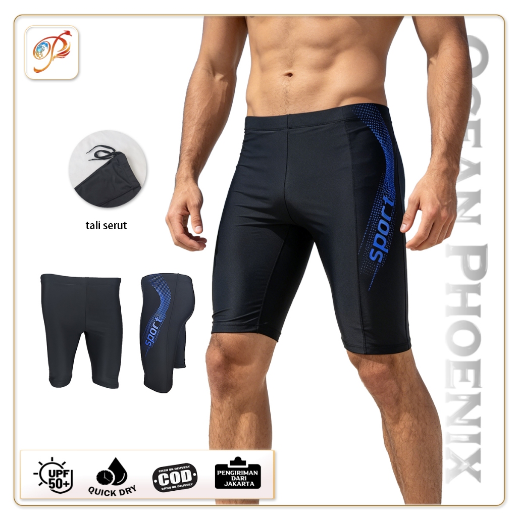 Ocean Phoenix - กางเกงว่ายน้ําผู้ชาย Anti-UV Spandex Nylon Lycra Plain ไซส์ M-4XL (747-2)