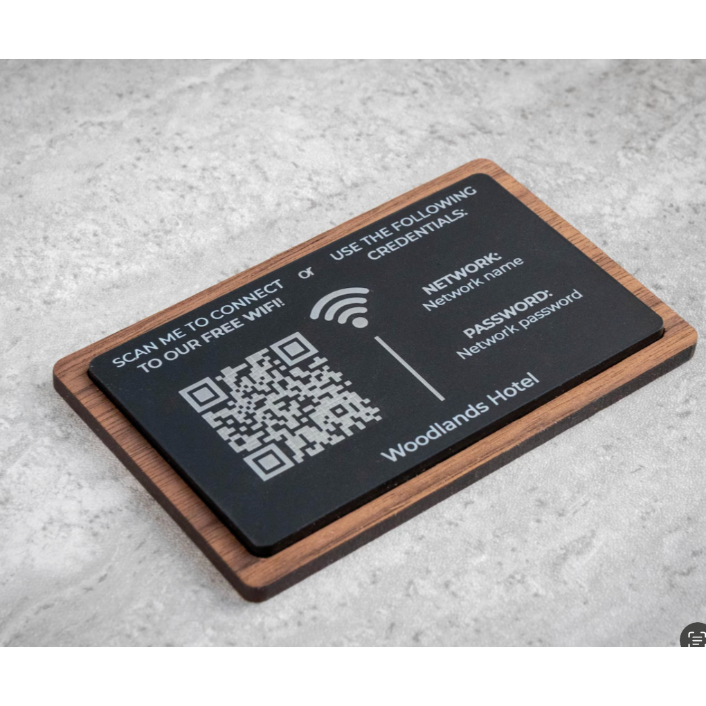 แผ่นโลหะรหัส WiFi QR แบบกําหนดเอง | ป้ายเครือข่ายแขกสําหรับโรงแรมอะคริลิคไม้อะคริลิคตัวเลขตาราง