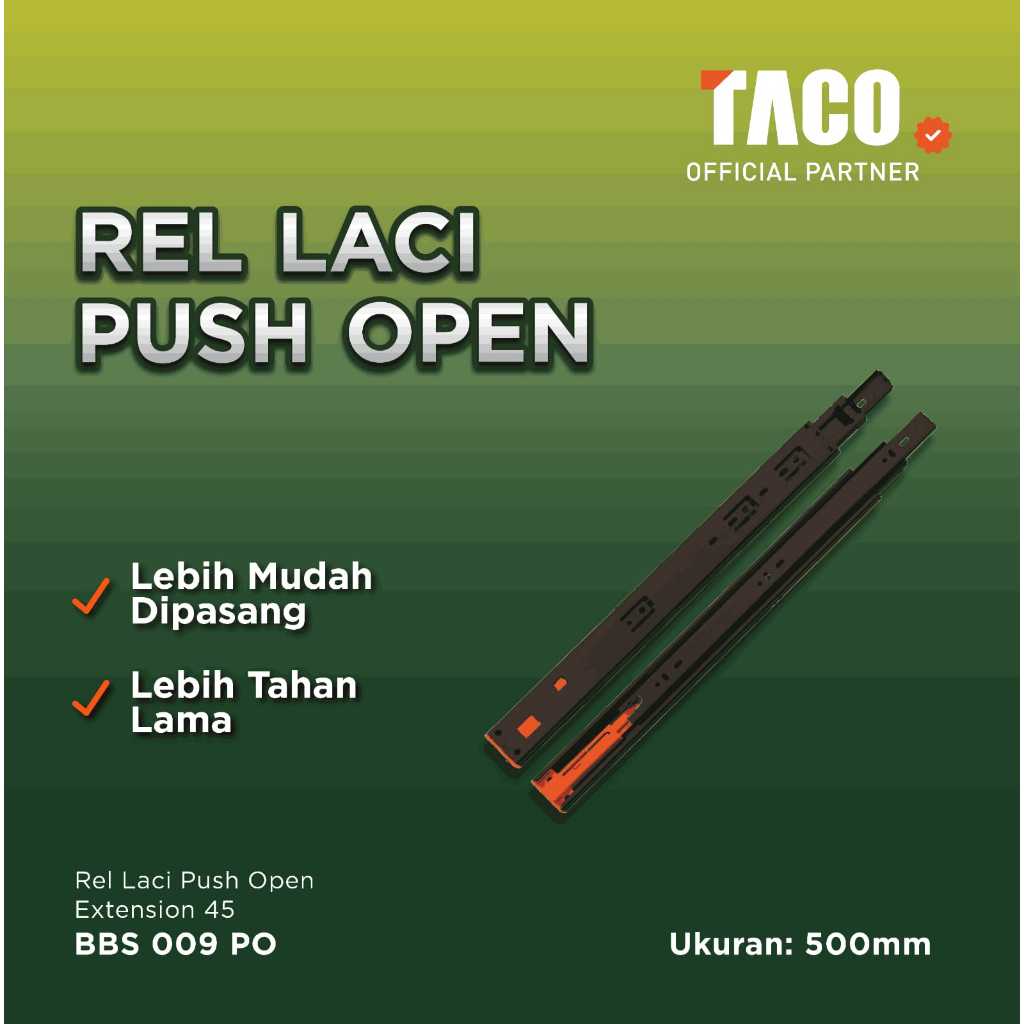 TACO Push Open รางลิ้นชักขยายเต็ม 45 - BBS009PO-45/500