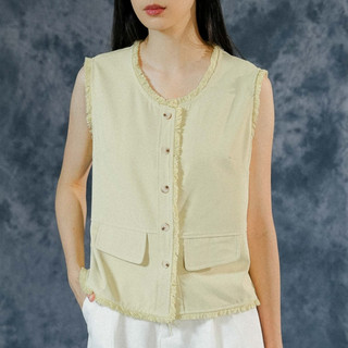 This Is April Venetia Vest Atasan Wanita Tanpa Lengan Retro Ruffle Style Yellow