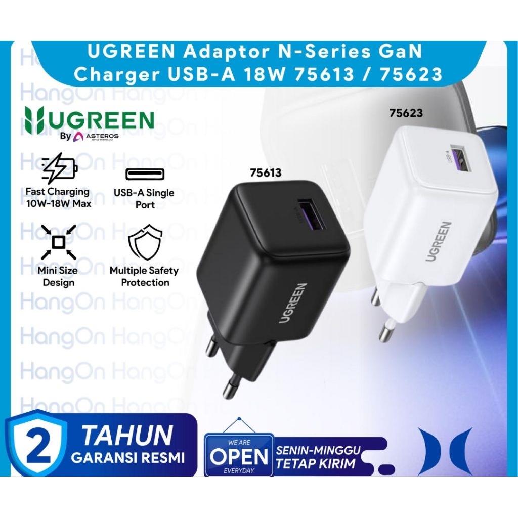 UGREEN 75613 75623 อะแดปเตอร์ N-Series GaN Batok หัวชาร์จ Usb-A 18W ชาร์จเร็ว