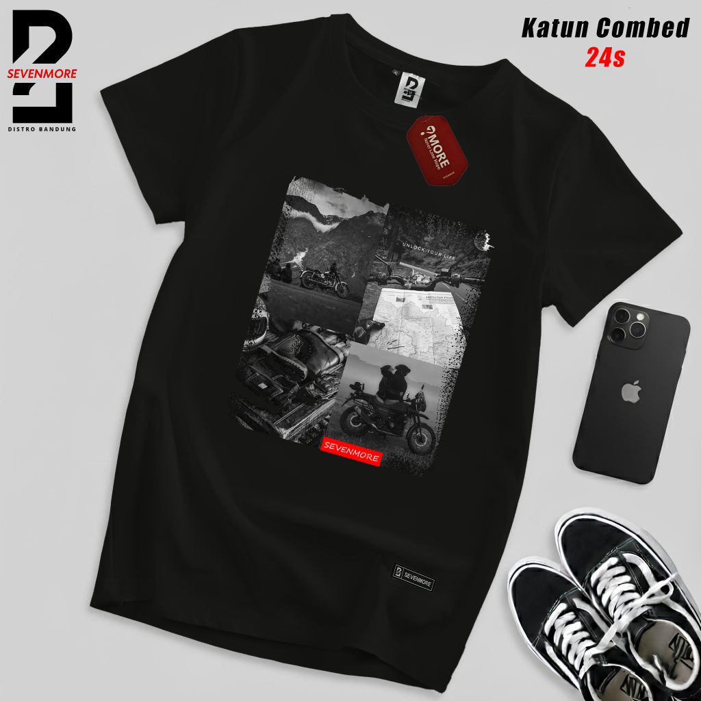 SEVENMORE เสื้อยืด Mens Distro แขนสั้น สีดํา ไซส์ M - 3XL | A82 - การเดินทาง