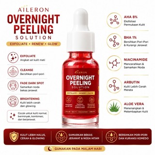 Aileron AHA 8% BHA 1% Peeling Solution | Eksfoliasi Wajah untuk Bekas Jerawat dan Glowing | Overnight Peeling Solution
