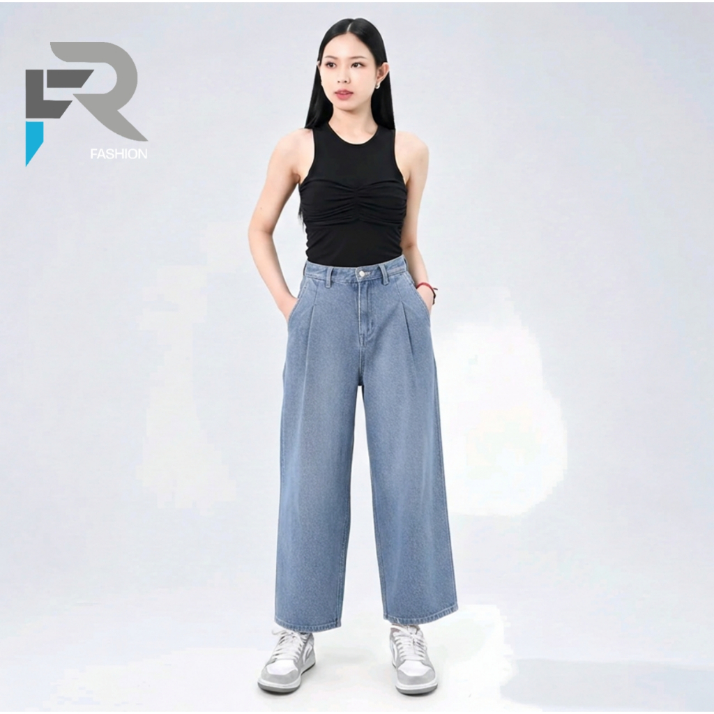 FR-Womens Baggy Petit Jeans 7/8 Retro Vintage Jeans
