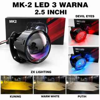 Biled Mkl LED MK2 3 Warna Blue Lens 2,5inchi Plus Devil Lampu Projector mini