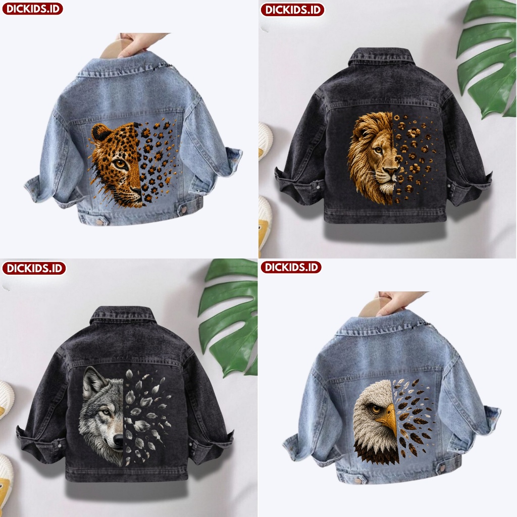 เสื้อแจ็คเก็ตยีนส์ LEOPARD สําหรับเด็กพร้อมตัวละคร MOTIF สําหรับเด็กอายุ 1-7 ปีใน Snow BLUE & Snow B