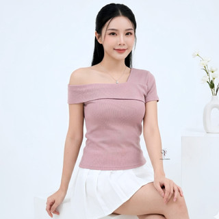 ONIQA ZIVARA Asymmetrical Folded Top Premium Knit Top Korean Style Cotton Stretch Kaos Polos Lengan Pendek