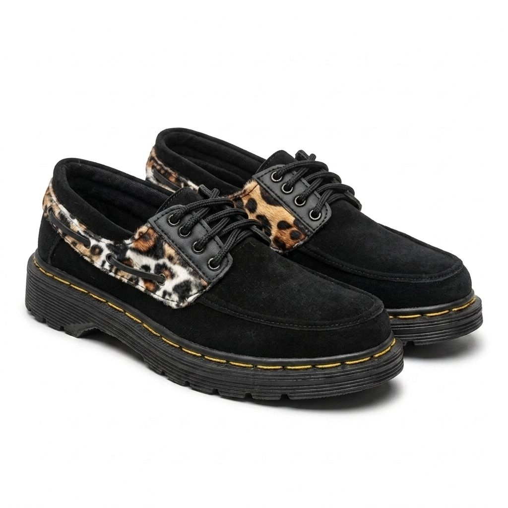รองเท้าทํางานลําลองผู้ชาย Leopard Zapato Suede Leather Boat Shoes