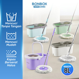 [GRATIS 2 REFILL] BONBOX Homeliving - Spin Mop 2 IN 1 Ember Alat Pel Otomatis Anti Bakteri Wringing System & Pembuang Air Pembersih Lantai Praktis untuk Rumah dan Kantor BCT3612B