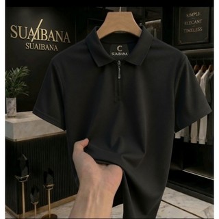 Kaos Resleting Pria - Kaos Polo Zipper Depan Kerah Lengan Pendek