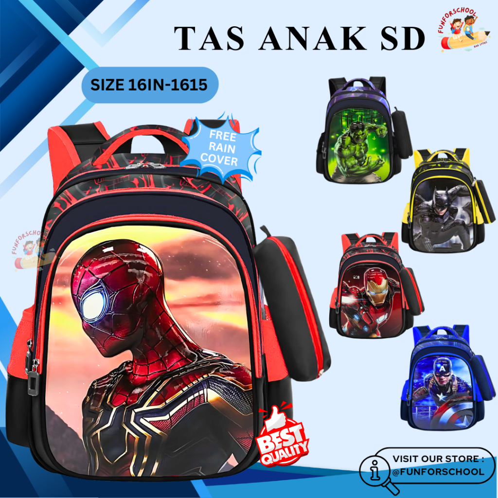 FFS กระเป๋านักเรียนประถมชายนําเข้า Premium Superhero Iron Captain Spider Bet ภาพด้านหน้า Hardcase นู