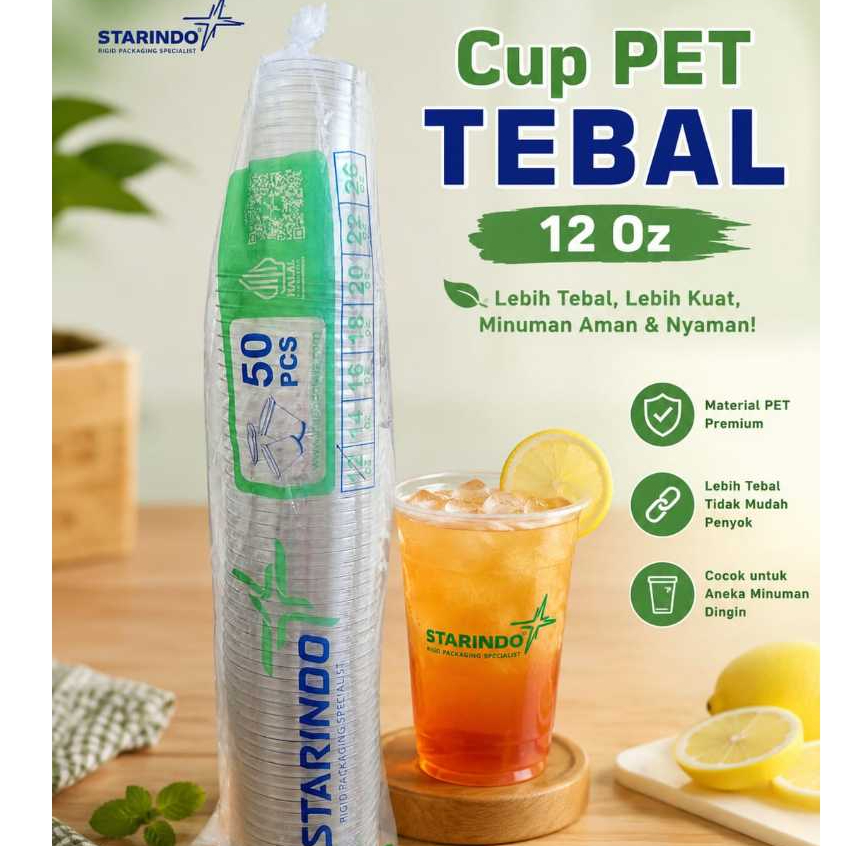 STARINDO 12 Oz PET Flat Plastic Cup - THICK | แก้วน้ําแข็ง PET Pop สําหรับเครื่องดื่มต่างๆ