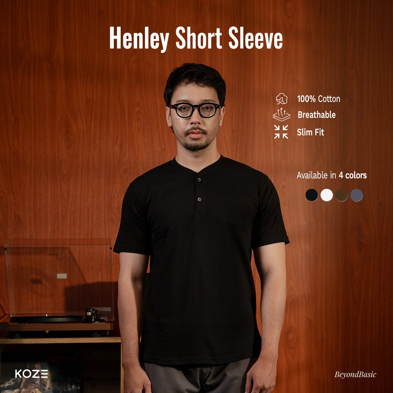 KOZE - Henley Short Sleeve All Color - Henley Short Sleeve ทุกสี
