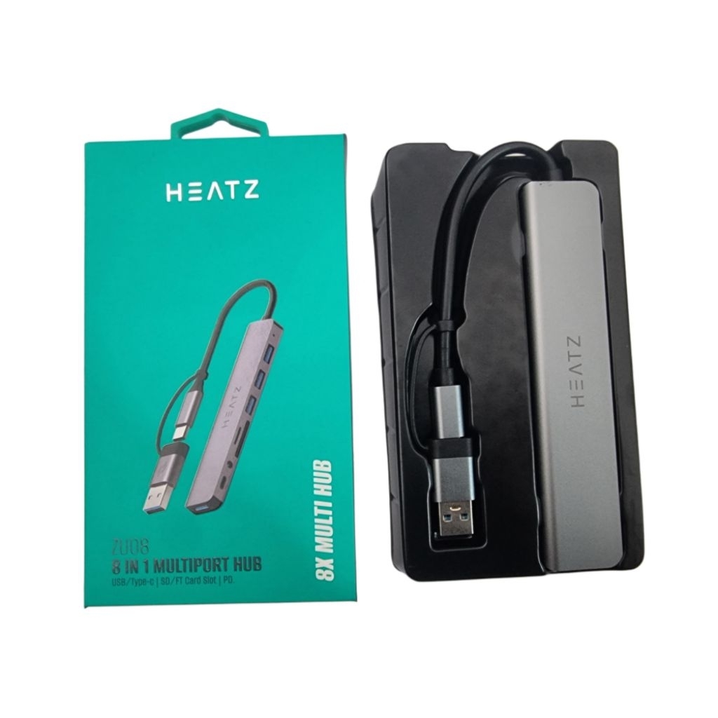 HEATZ ZU08 USB Hub 4 พอร์ต + เครื่องอ่านการ์ด + Type C + เสียง 8 in 1 0TG Multiport อะแดปเตอร์เครื่อ