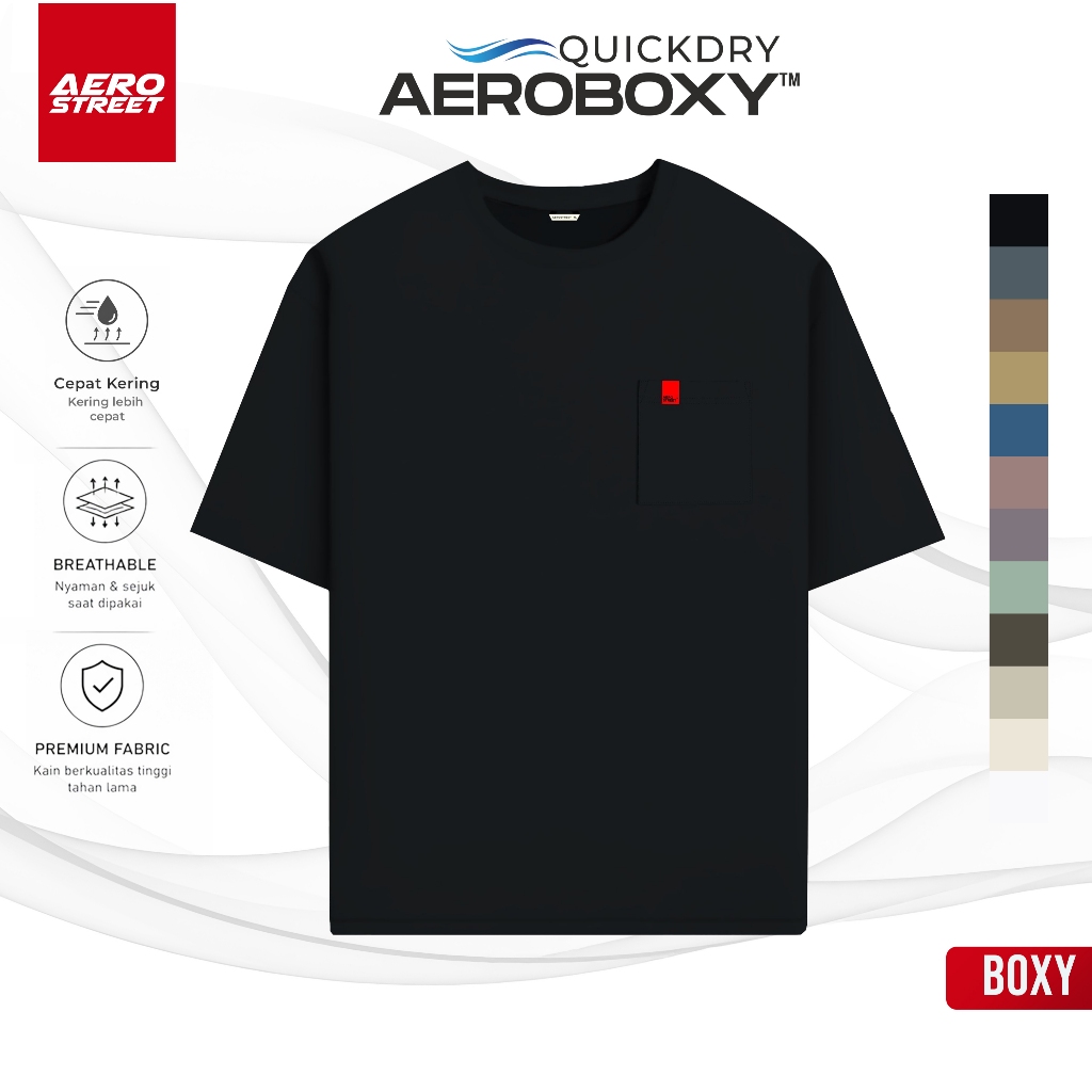 Aerostreet Ozzie Unisex Boxy Quick Dry เสื้อยืดสีดําผู้ชายผู้หญิง Casual Cotton Premium Basic Minima