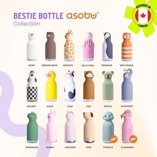 ASOBU Bestie Bottle - Botol Minum Anak Dewasa BPA Free Food Grade/ Tumbler / Insulated Termos Stainless Steel 460ML Tahan Panas Dingin 24 Jam - All Variants Duck Rocket Cow Bunny Unicorn Dino Bear Fox