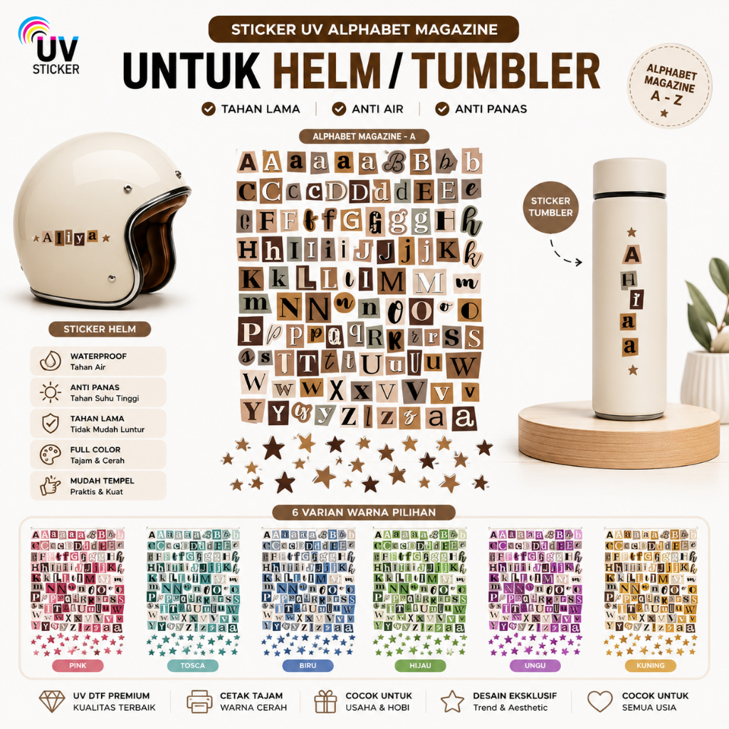 สติ๊กเกอร์ยูวี - ALPHABET MAGAZINE THEME สําหรับแก้ว, JARS, TUMBLERS | สติ๊กเกอร์ยูวี, สติ๊กเกอร์มอเตอร์ไซค์, ติดรถ, หมวกกันน็อค, TUMBLER, 3D, DTF UV, BY UVStickers