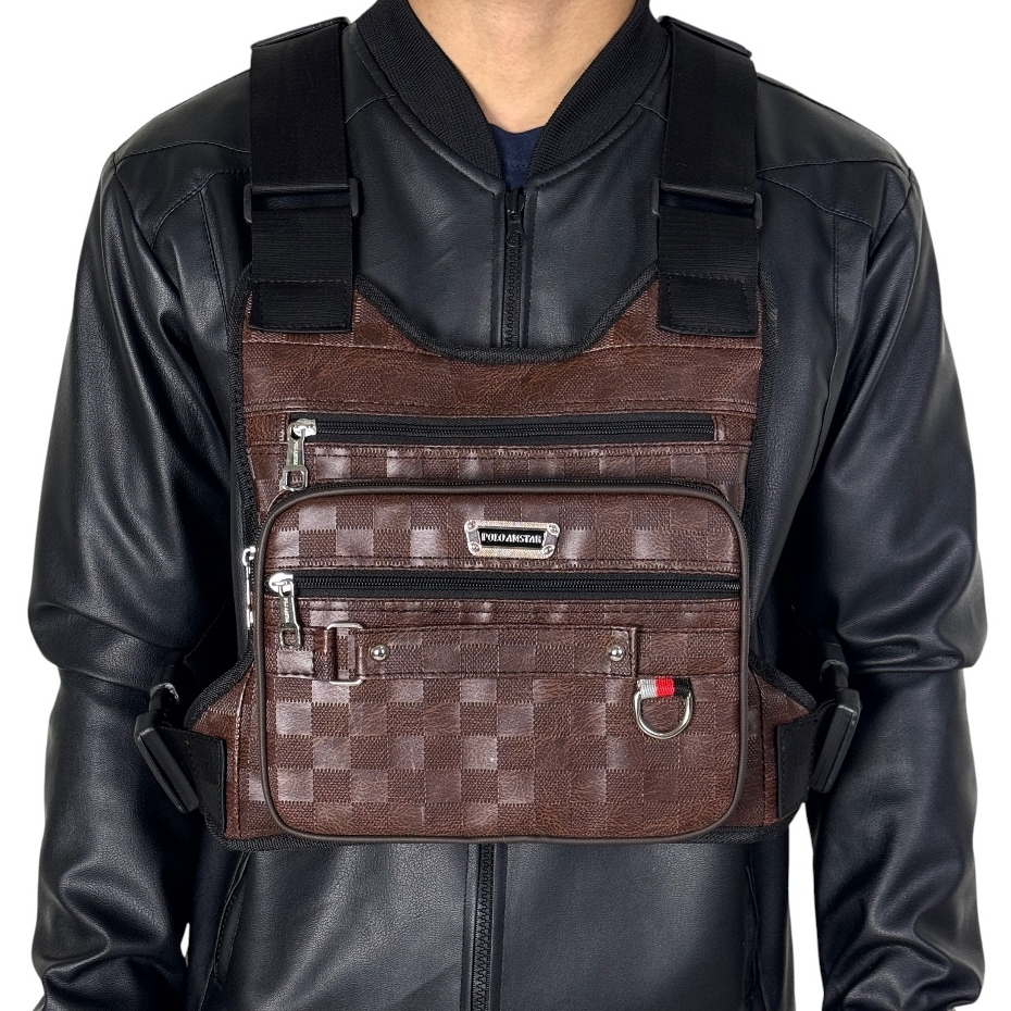กระเป๋าคาดหน้าอกหนัง PU Polo Amstar Polo Amstar Chest Bag Chest Rig Bag Chest Sling Vest Bag