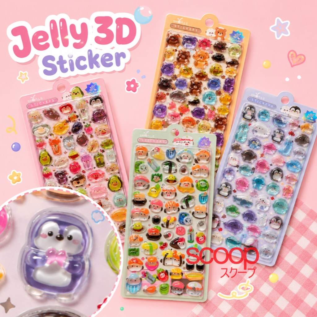 Scoop 3D Jelly Puffy Sticker สติกเกอร์คริสตัลนูน Panda Sushi Penguin Bear 78550300