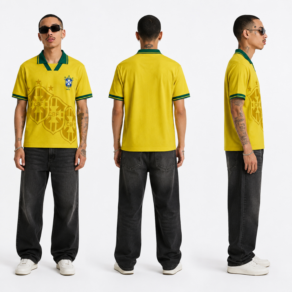 Brazil Home Fantasy Vintage 90s Oversize Jersey ฟรีชื่อที่กําหนดเอง