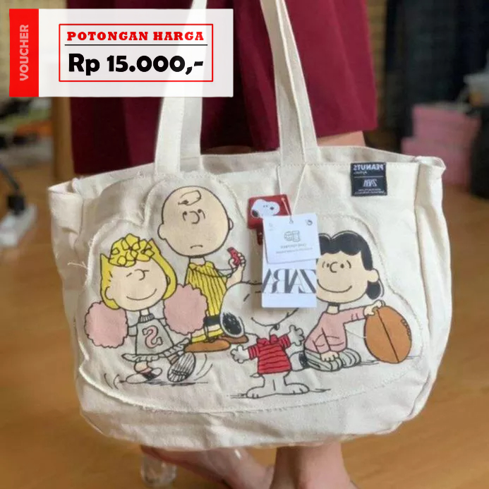 Zara SNOOPY Canvas กระเป๋าโท้ตผู้หญิง/ZARA BAG