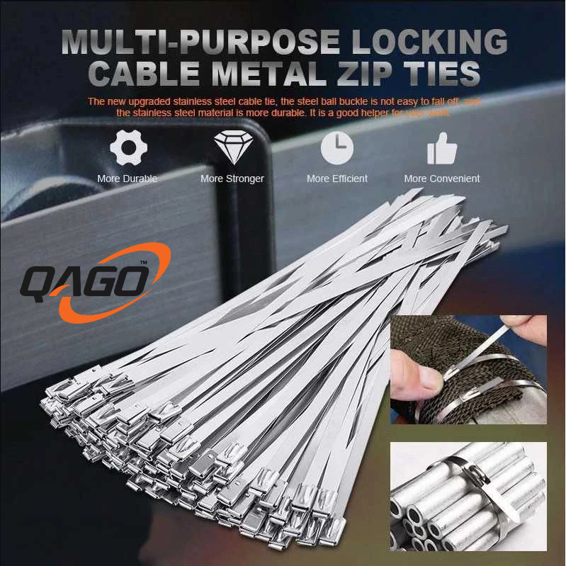 QG สุกผูกสายเคเบิลสแตนเลสมัลติฟังก์ชั่น 4.6 x 300 มม. 20 ชิ้น Anti-Burn และทนทาน