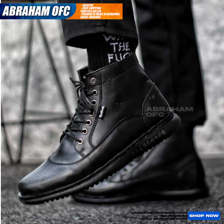 ABRAHAM Mens Official Boots รองเท้าโลฟเฟอร์หนังแท้สีดํา